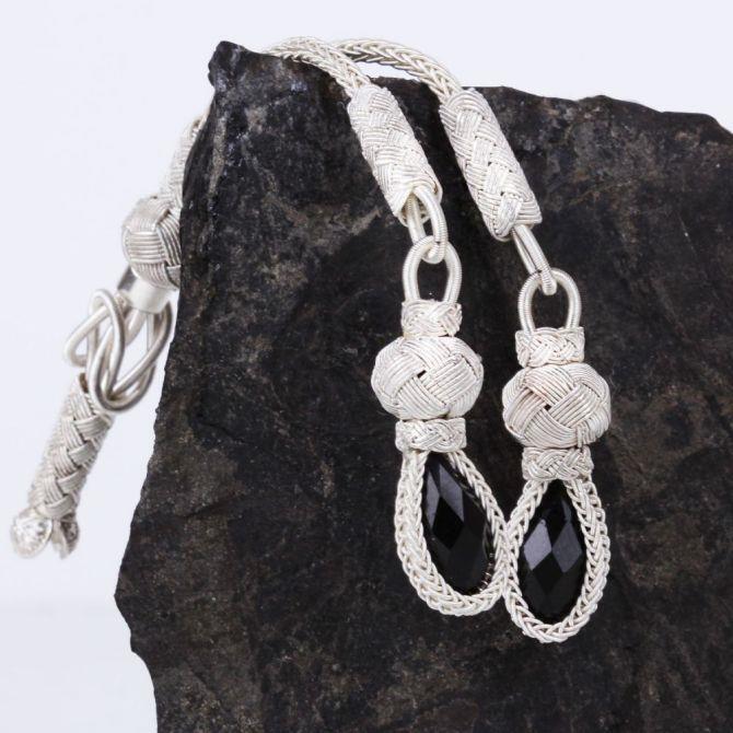 Black Stone-set Design Silver El Woven Prayer Beads Tassel