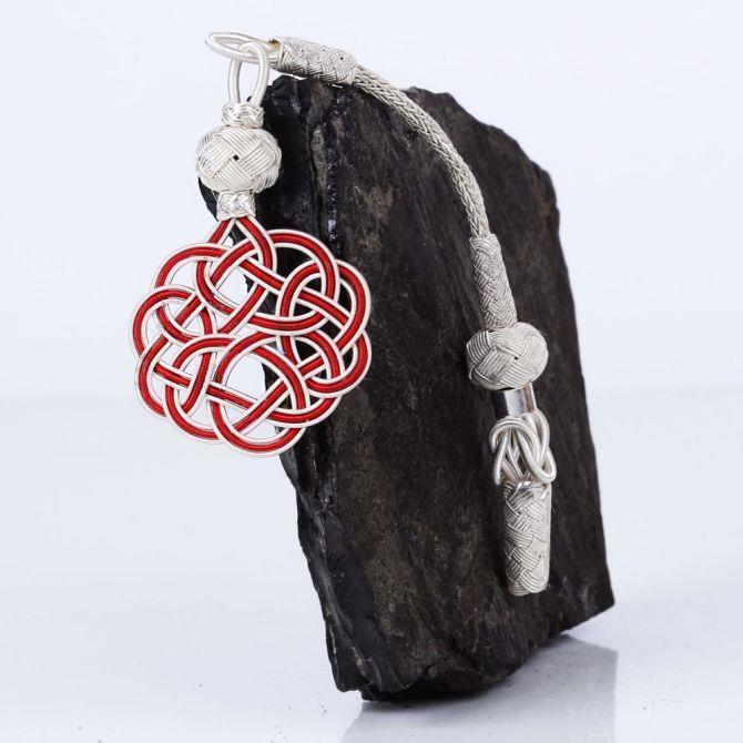 Silver El Woven Red White Prayer Beads Tassel