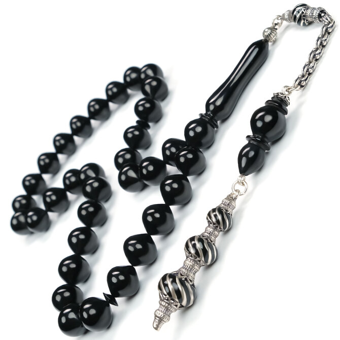 Gümüş İşleme Püskül Özel Tasarımı Erzurum Oltu Taşı Tesbih - Tesbihcibaba