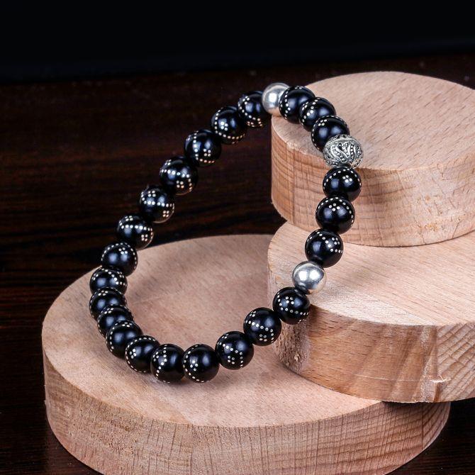 Gümüş Kakmalı Oltu Taşı Bileklik - Tesbihcibaba