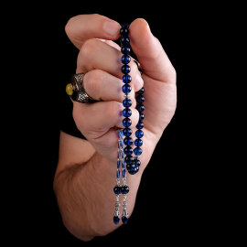 Gümüş Kamçısıyla Sertifikalı Safir Damla Kehribar Tesbih - 2