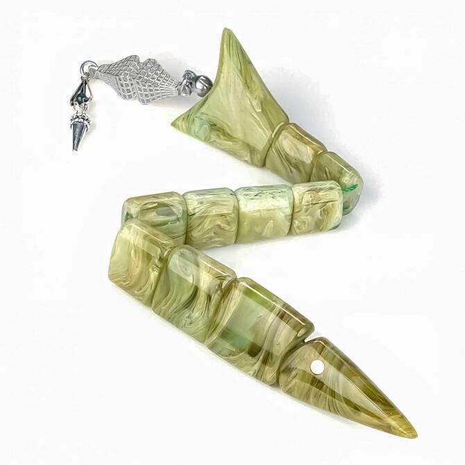 Gümüş Seri Özel Üretim Ebruli Yeşil Balık Tesbih - Tesbihcibaba