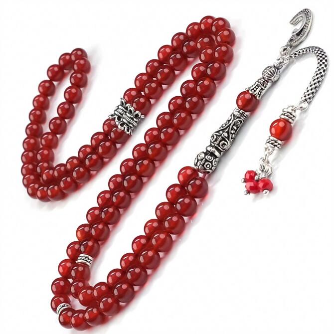 Gümüş Tasarım 99 Lu Akik Namaz Tesbihi - Tesbihcibaba