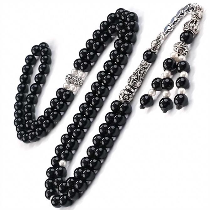 Gümüş Tasarım Oniks Namaz Tesbihi - Tesbihcibaba