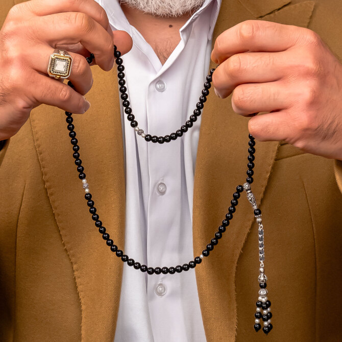 Gümüş Tasarım Oniks Namaz Tesbihi - Tesbihcibaba