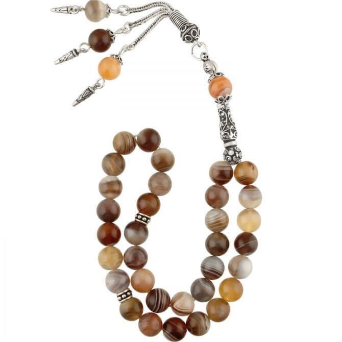 Silver Design Botswana Agate Stone Prayer Beads