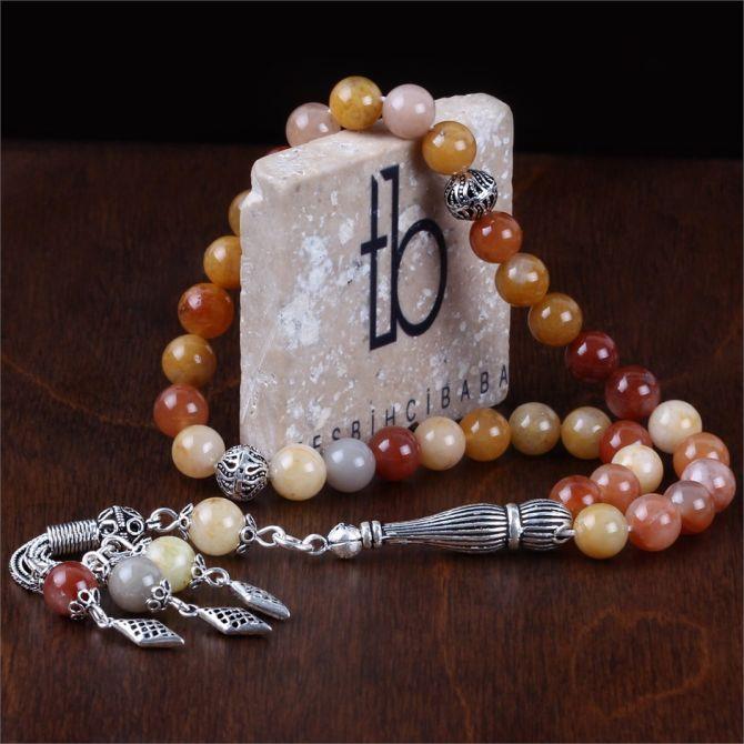 Silver Design Dalgalı Agate Stone Prayer Beads
