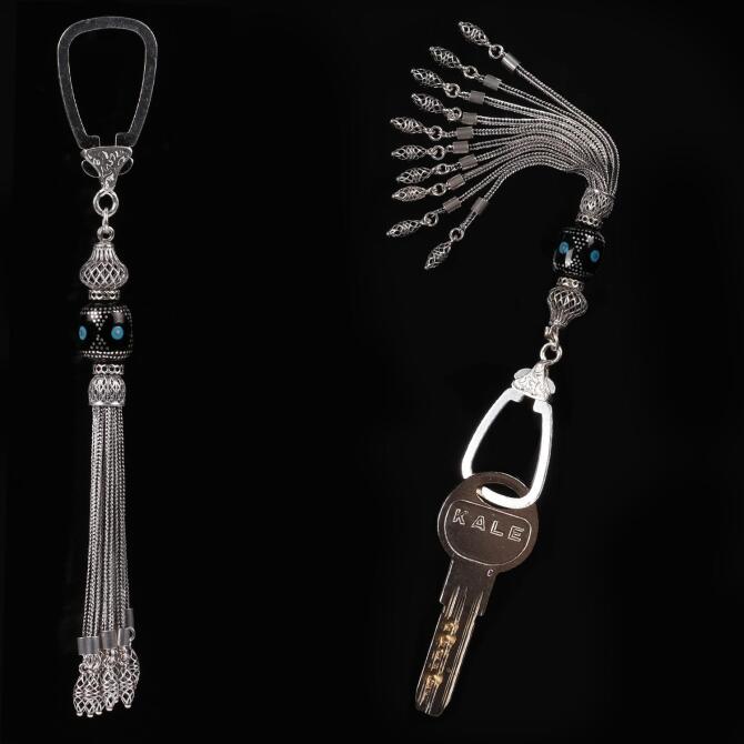 Gümüş Tasarım Erzurum Oltu Taşı Anahtarlık - Tesbihcibaba