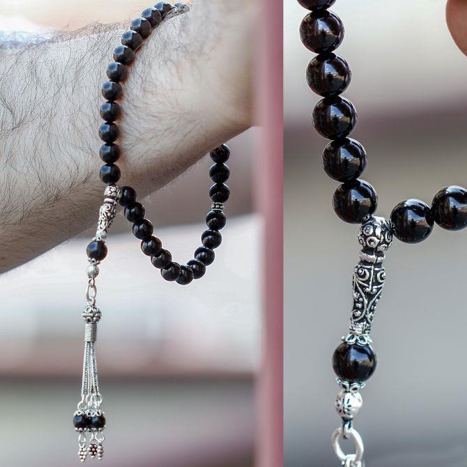 Gümüş Tasarım Oniks Doğaltaş Tesbih - Tesbihcibaba