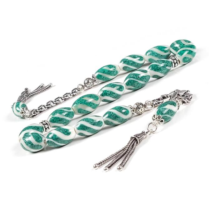 Gümüş Tasarım Özel İşçilikli Zaza Model Kemik Tesbih TB14128 - Tesbihcibaba