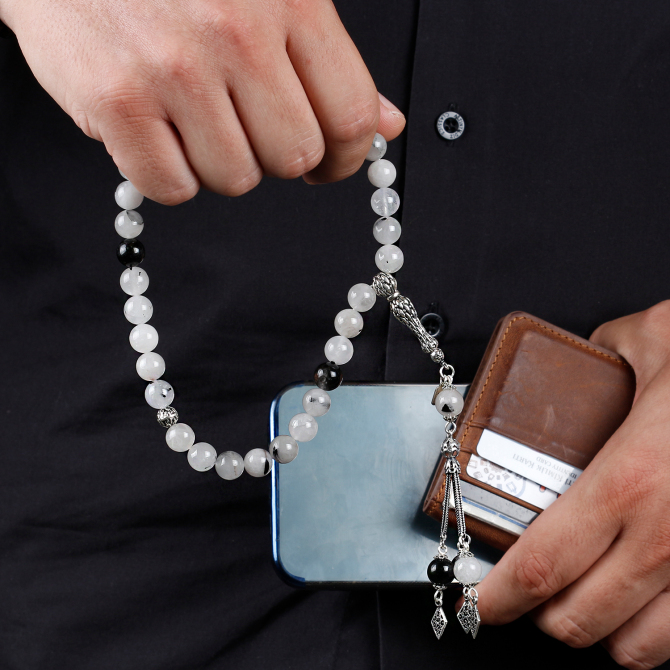 Gümüş Tasarım Rutil Kuvars Doğaltaş Tesbih - Tesbihcibaba