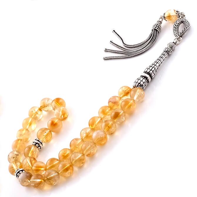 Gümüş Tasarım Şans Taşı Sitrin Tesbih - Tesbihcibaba