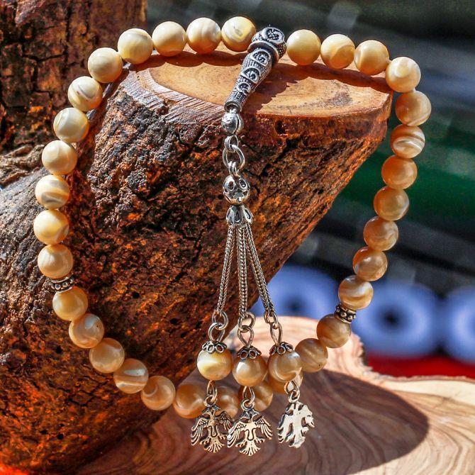 Gümüş Tasarım Sütlü Sedef Tesbih - Tesbihcibaba