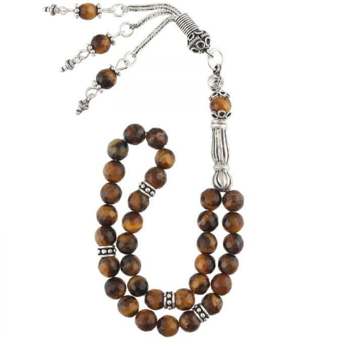 Gümüş Tasarım Ufak Boy Kristal Kaplangözü Tesbih - Tesbihcibaba