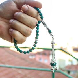 Gümüş Tasarım Ufak Boy Malahit Tesbih - 2