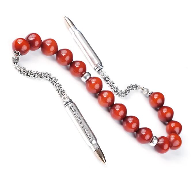 Gümüş Tasarımlı Racon Model Sıkma Kehribar Zaza Tesbih - Tesbihcibaba