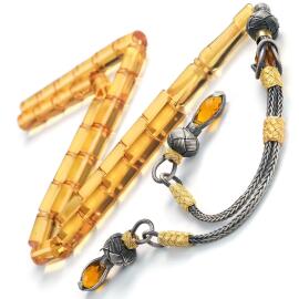 Gün Sarısı Kesme Kazaz Kamçı Ateş Kehribarı Tesbih - 1