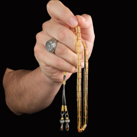 Gün Sarısı Kesme Kazaz Kamçı Ateş Kehribarı Tesbih - 2