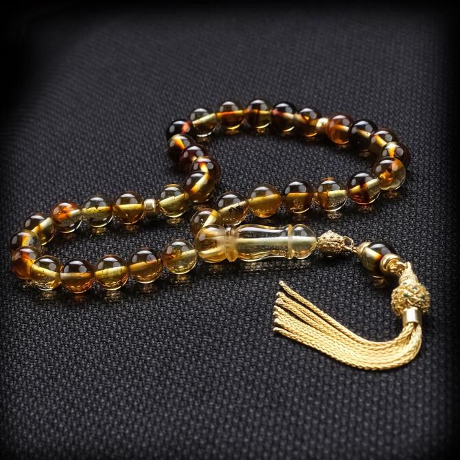 Gün Yanığı Fosil Misket Damla Kehribar Tesbih - Tesbihcibaba