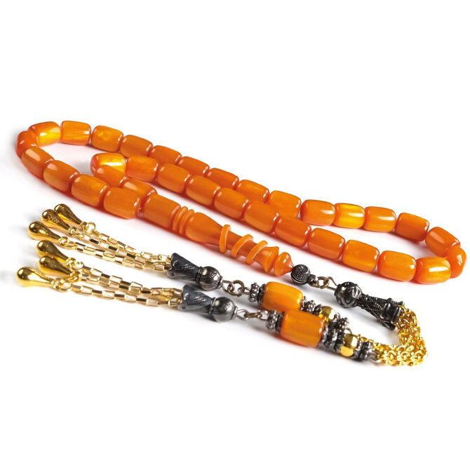 Halkalı İmame Hardal Hareli Sıkma Kehribar Tesbih - Tesbihcibaba