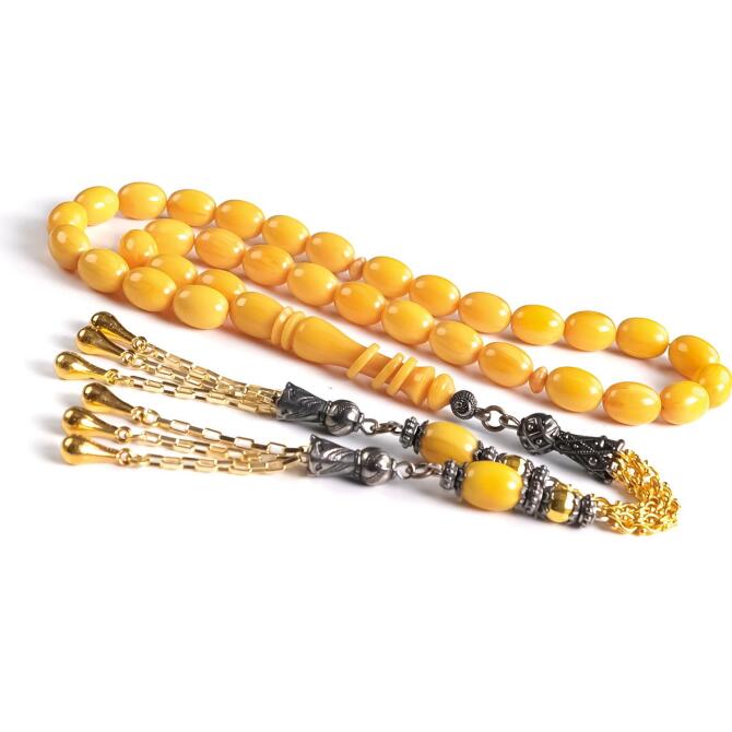 Halkalı İmame Zeytuni Sıkma Kehribar Tesbih - Tesbihcibaba