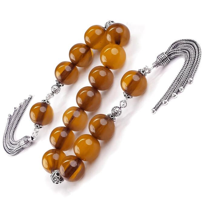 Hardal Renk Şeffaf Sıkma Kehribar Zaza Tesbih - Tesbihcibaba