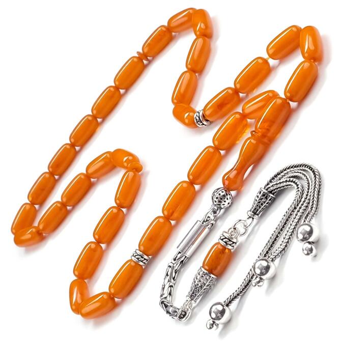 Hareli Arpa Kesim Sıkma Kehribar Tesbih - Tesbihcibaba