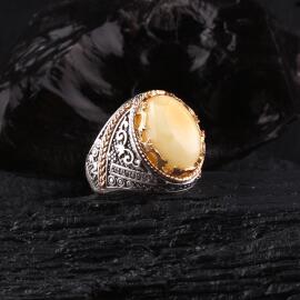 Hareli Yapıda Damla Kehribar Gümüş Yüzük - Tesbihcibaba