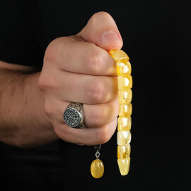 Hareli Yapısıyla Balık Model Damla Kehribar Tesbih - 3