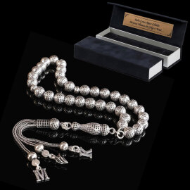 Harf Püskül Özel Tasarım Gümüş Tesbih - 1