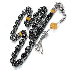 Hatemkari - Damla Tasarım İşlemeli Erzurum Oltu Taşı Tesbih - 1