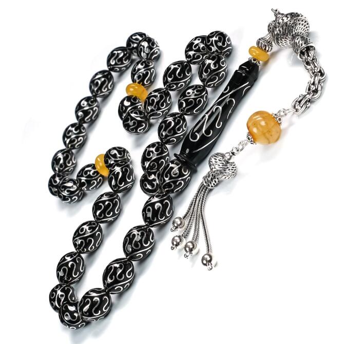 Hatemkari - Damla Tasarım İşlemeli Erzurum Oltu Taşı Tesbih - Tesbihcibaba