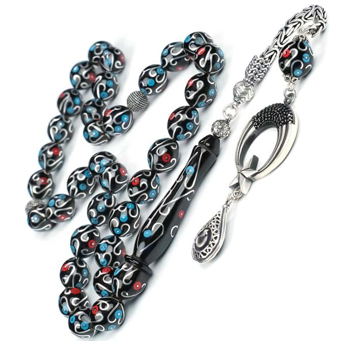 Hatemkari Koleksiyonu - Çini İşleme Erzurum Oltu Taşı Tesbih - Tesbihcibaba