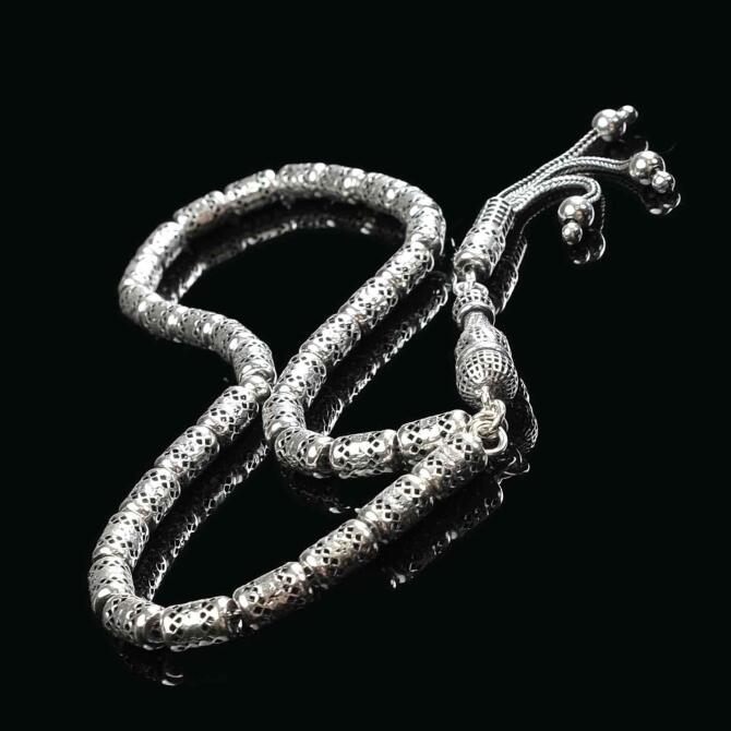 Hattat Kafes Örme 925 Ayar Gümüş Tesbih - Tesbihcibaba