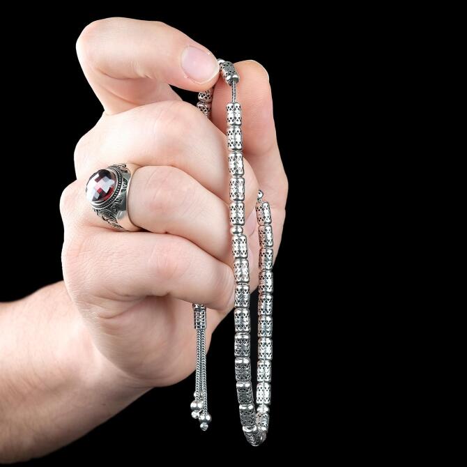 Hattat Kafes Örme 925 Ayar Gümüş Tesbih - Tesbihcibaba