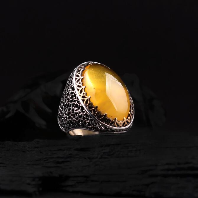 Hünkar Buğulu Drop Amber Silver Ring