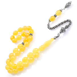 Ice Yellow Amber-Eşsiz Renk Damla Kehribar Tesbih - 3