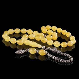 Ice Yellow Amber-Eşsiz Renk Damla Kehribar Tesbih - 1