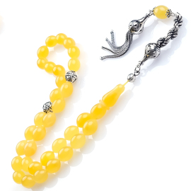 Ice Yellow Amber- Topaz Püskül Damla Kehribar Tesbih - 3