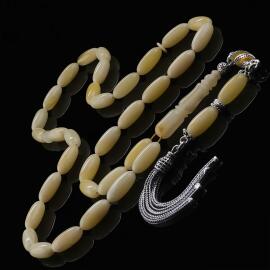 İce Amber Beyaz Kaplan Mineli Püskül Damla Kehribar Tesbih - Tesbihcibaba