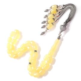 Ice Amber- Beyaz Kaplan Saçaklı Püskül Damla Kehribar Tesbih - 3