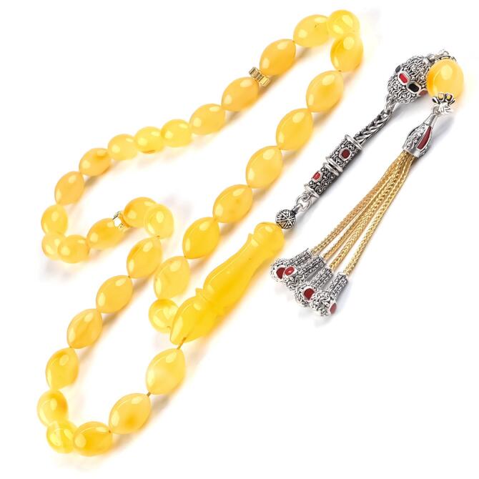 İce Amber Kızıl Kaplan Old Class Damla Kehribar Tesbih - Tesbihcibaba