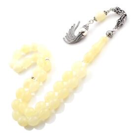 Ice Amber-Beyaz Kaplan Sığırcık Kesim Damla Kehribar Tesbih - 4