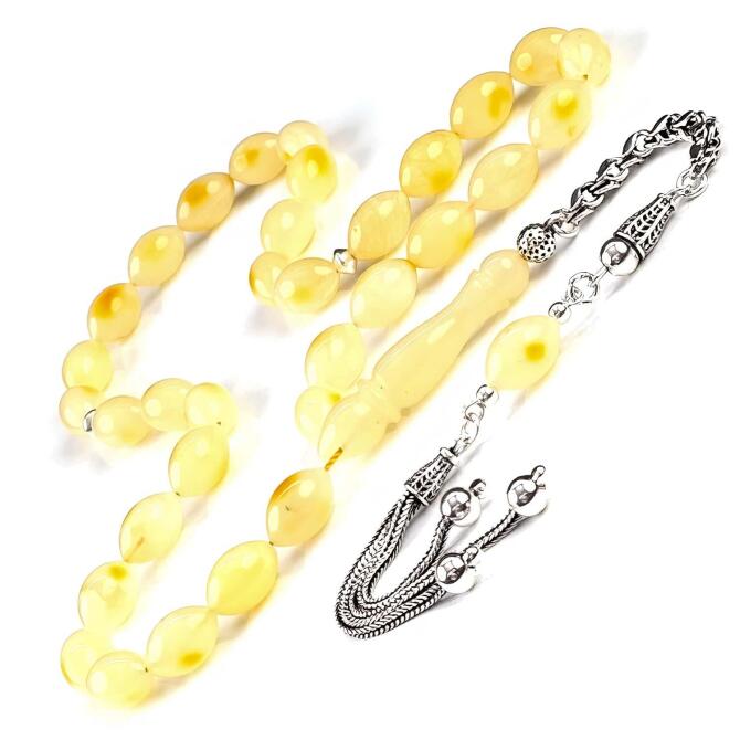 İce Amber Tiger Fosil Yanığı Damla Kehribar Tesbih - Tesbihcibaba