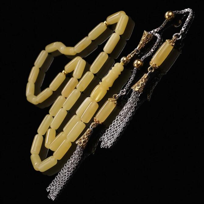 İce Yellow Amber Gold Tasarım Damla Kehribar Tesbih - Tesbihcibaba