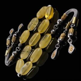 İce Yellow Amber Gold Tasarım Zaza Damla Kehribar Tesbih - Tesbihcibaba
