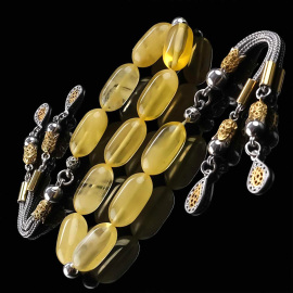 İce Yellow Amber Gold Tasarım Zaza Damla Kehribar Tesbih - Tesbihcibaba