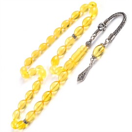 İce Yellow Amber Gümüş Tasarım Damla Kehribar Tesbih - Tesbihcibaba