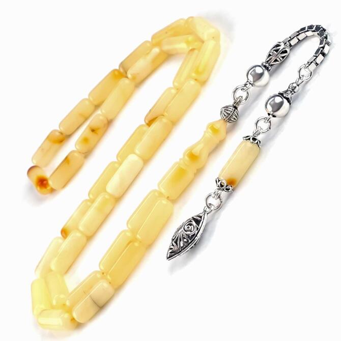 İce Yellow Amber Özel Kesim Damla Kehribar Tesbih - Tesbihcibaba