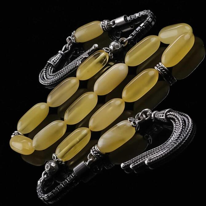 İce Yellow Amber Saçaklı Püskül Zaza Damla Kehribar Tesbih - Tesbihcibaba